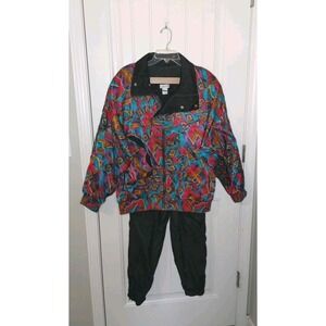 Vtg Lavon Windbreaker Track Suit Women Large 90s Teal White Purple Pink hip hop